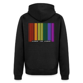 Love is Love / Gay / Pride / LGBT / Geschenkidee - Unisex Premium Bio Zip Hoodie - Schwarz - Hinten - Nico (187cm)