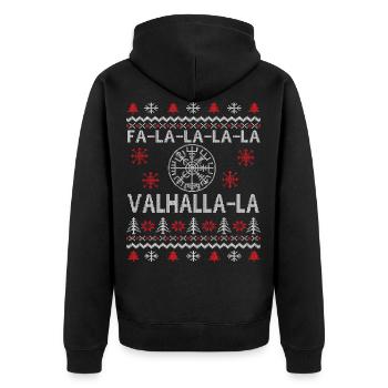 FALALALA VALHALLA LA - VIKING UGLY XMAS SWEATER - Unisex Premium Organic Zip Hoodie - black - Back - Nico (187cm)