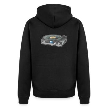 Vintage Vinyl Plattenspieler - Unisex Premium Bio Zip Hoodie - Schwarz - Hinten - Nico (187cm)