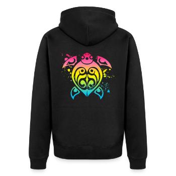 Turtle Colorful Hawaii Honolulu Tiki Summer Beach - Unisex Premium Organic Zip Hoodie - black - Back - Nico (187cm)