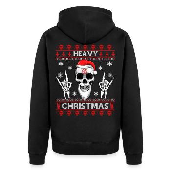 HEAVY CHRISTMAS - UGLY XMAS SWEATER METAL HEAD! - Unisex Premium Bio Zip Hoodie - Schwarz - Hinten - Nico (187cm)