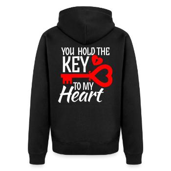 Tu détiens la clé de mon coeur amour romance cupidon - Veste à capuche bio Premium Unisexe - noir - Dos - Nico (187cm)