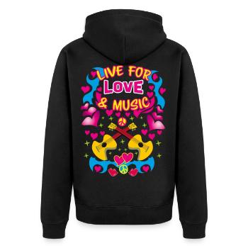 20 Live for Love and Music Herzen Gitarren Peace - Unisex Premium Bio Zip Hoodie - Schwarz - Hinten - Nico (187cm)