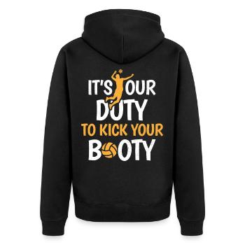 Volleyball Volleyballer Lustiger Spruch Geschenk - Unisex Premium Bio Zip Hoodie - Schwarz - Hinten - Nico (187cm)
