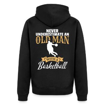 Basketball Alter Mann Opa Vater Renter Rente - Unisex Premium Bio Zip Hoodie - Schwarz - Hinten - Nico (187cm)
