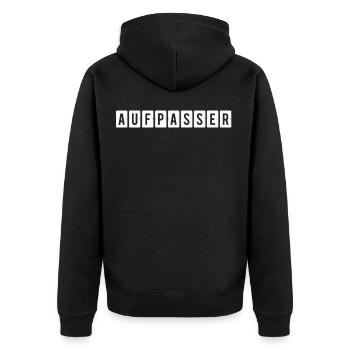 aufpasser türsteher Geschenk Geburtstag agro - Unisex Premium Bio Zip Hoodie - Schwarz - Hinten - Nico (187cm)