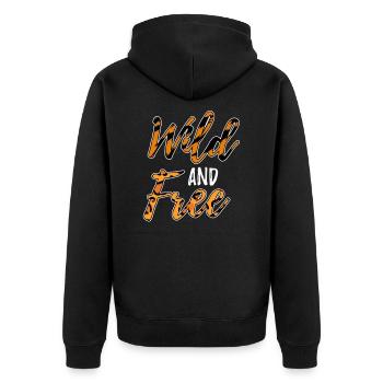 Wild and Free Leoparden und Tiger Muster Geschenk - Unisex Premium Bio Zip Hoodie - Schwarz - Hinten - Nico (187cm)
