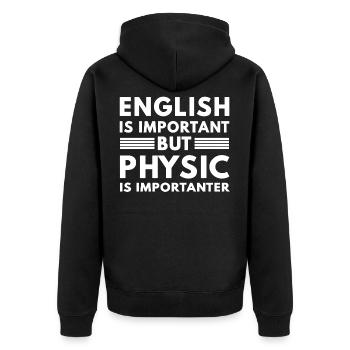 English is important - Unisex Premium Bio Zip Hoodie - Schwarz - Hinten - Nico (187cm)