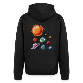 Planeten umkreisen Sonne Mond Erde Galaxie Weltraum Nerds - Unisex Premium Bio Zip Hoodie - Schwarz - Hinten - Nico (187cm)