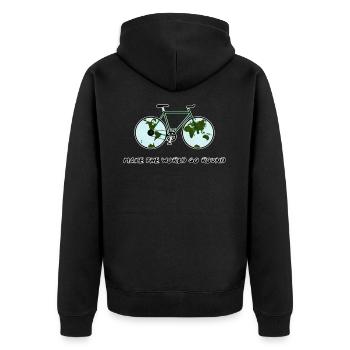 Weltweit Biking - Planet und Fahrrad Bike Velo - Unisex Premium Bio Zip Hoodie - Schwarz - Hinten - Nico (187cm)