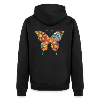 Blumen Schmetterling - Unisex Premium Bio Zip Hoodie - Schwarz - Hinten - Nico (187cm)