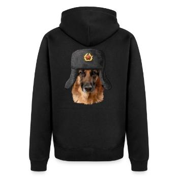 Deutscher Schäferhund in der Sowjetischen Mütze - Unisex Premium Bio Zip Hoodie - Schwarz - Hinten - Nico (187cm)