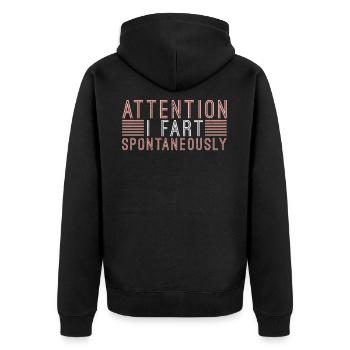 Achtung ich furze Spontan! Furzen Pupsen Furz Pups - Unisex Premium Bio Zip Hoodie - Schwarz - Hinten - Nico (187cm)
