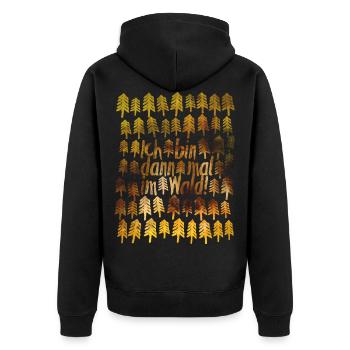 Ich bin im WALD | übernachten Outdoor schlafen - Unisex Premium Bio Zip Hoodie - Schwarz - Hinten - Nico (187cm)