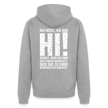 Lustig Cool Spaß Humor Witzig Geschenkidee - Unisex Premium Bio Zip Hoodie - Grau meliert - Hinten - Nico (187cm)