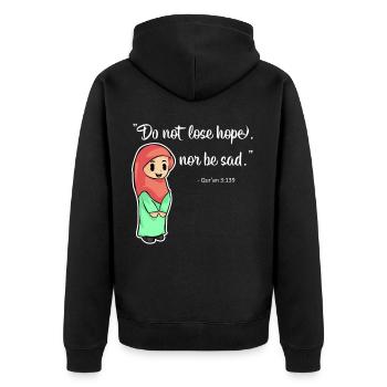 Islam Koran Sure Zitat Allah Gebet Moslem Geschenk - Unisex Premium Bio Zip Hoodie - Schwarz - Hinten - Nico (187cm)
