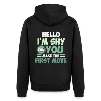Mûre Pun Hilarante Flirt Dating Blague Bonjour, je suis - Veste à capuche bio Premium Unisexe - noir - Dos - Nico (187cm)