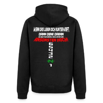 Motorradfahrer Gangschaltung Leidenschaft Bekleidu - Unisex Premium Bio Zip Hoodie - Schwarz - Hinten - Nico (187cm)