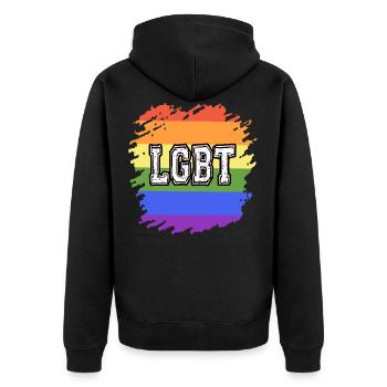 Gay Pride Shirt CSD Logo LGBT Rainbow Flag - Unisex Premium Organic Zip Hoodie - black - Back - Nico (187cm)