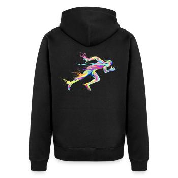 Sprinter Sprint Läufer Laufen Joggen Sport - Unisex Premium Bio Zip Hoodie - Schwarz - Hinten - Nico (187cm)