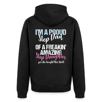 Stepdad I'm A Proud Step Dad Of Amazing Step - Unisex Premium Organic Zip Hoodie - black - Back - Nico (187cm)