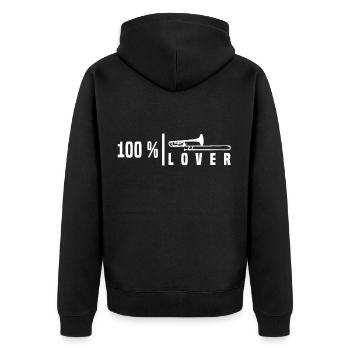 Posaune Posaunist 100% Liebe Lustig Geschenk - Unisex Premium Bio Zip Hoodie - Schwarz - Hinten - Nico (187cm)