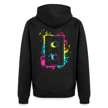 Vintage Splash Kasette 80er und 90er Geschenke - Unisex Premium Bio Zip Hoodie - Schwarz - Hinten - Nico (187cm)