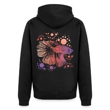 Betta Splendens Retro print I Siamese Fighting - Unisex Premium Bio Zip Hoodie - Schwarz - Hinten - Nico (187cm)