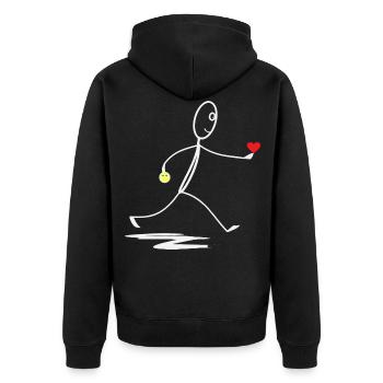 Herz - Herzlich - Strichmännchen - Unisex Premium Bio Zip Hoodie - Schwarz - Hinten - Nico (187cm)
