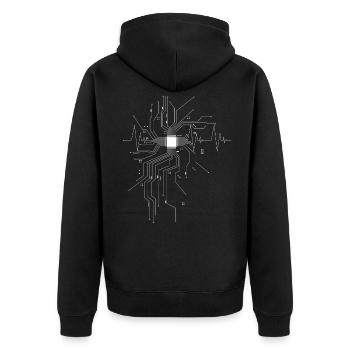 Informatiker CPU Herzschlag Geschenk für Nerds - Unisex Premium Bio Zip Hoodie - Schwarz - Hinten - Nico (187cm)
