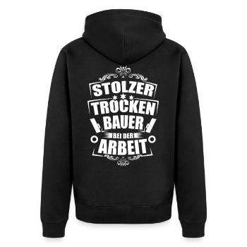 Lustige Sprüche Trockenbau Trockenbauer - Unisex Premium Bio Zip Hoodie - Schwarz - Hinten - Nico (187cm)