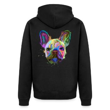 Französische Bulldogge French Bulldog Geschenk - Unisex Premium Bio Zip Hoodie - Schwarz - Hinten - Nico (187cm)