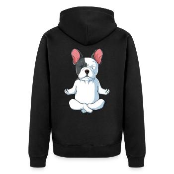 Französische Bulldogge French Bulldog Geschenk - Unisex Premium Bio Zip Hoodie - Schwarz - Hinten - Nico (187cm)