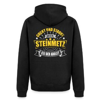 Lustiges Steinmetz Spruch Geschenk - Unisex Premium Bio Zip Hoodie - Schwarz - Hinten - Nico (187cm)