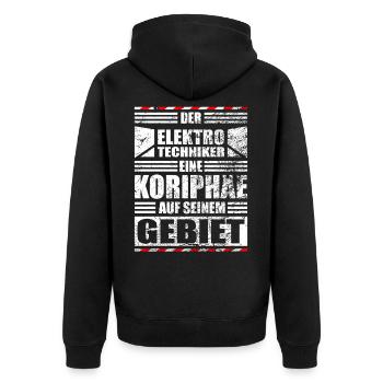 Elektrotechniker Lustiger Spruch - Unisex Premium Bio Zip Hoodie - Schwarz - Hinten - Nico (187cm)
