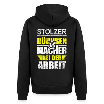 Büchsenmacher Spruch - Unisex Premium Bio Zip Hoodie - Schwarz - Hinten - Nico (187cm)