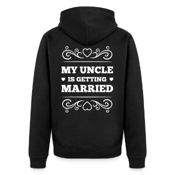 Mein Onkel heiratet Geschenk - Lustige Hochzeit - Unisex Premium Bio Zip Hoodie - Schwarz - Hinten - Nico (187cm)