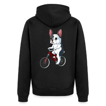 Französische Bulldogge auf Fahrrad French Bulldog - Unisex Premium Bio Zip Hoodie - Schwarz - Hinten - Nico (187cm)