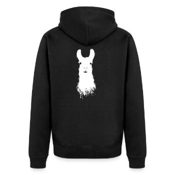 Llama - Unisex Premium Organic Zip Hoodie - black - Back - Nico (187cm)