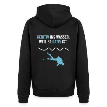 Taucher Lustig Tauchen Prüfung Abzeichen Geschenk - Unisex Premium Bio Zip Hoodie - Schwarz - Hinten - Nico (187cm)