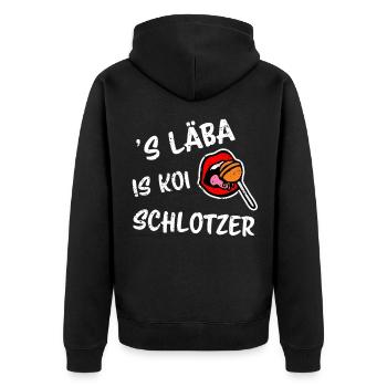 koi Schlotzer funny Swabian saying - Unisex Premium Organic Zip Hoodie - black - Back - Nico (187cm)