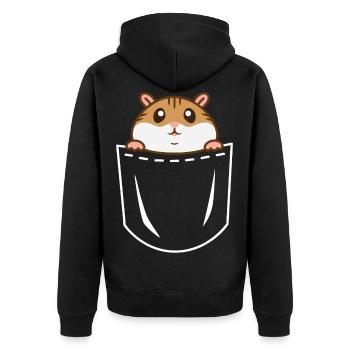 Hamster Bauch - Unisex Premium Bio Zip Hoodie - Schwarz - Hinten - Nico (187cm)