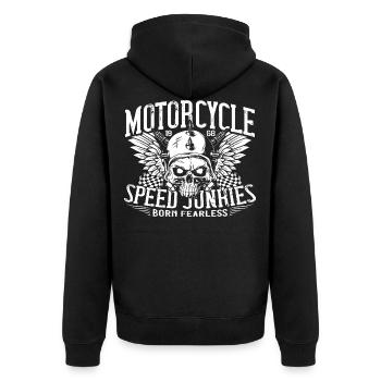 Motorrad Rennsport evil Eyes - Unisex Premium Bio Zip Hoodie - Schwarz - Hinten - Nico (187cm)