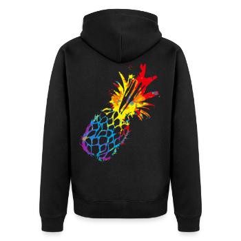 Buntes Ananas - Unisex Premium Bio Zip Hoodie - Schwarz - Hinten - Nico (187cm)