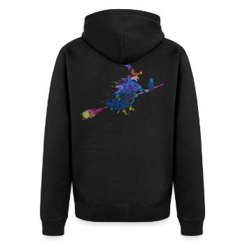 Halloween Hexe Hexenbesen Katze bunt magisch 2 - Unisex Premium Bio Zip Hoodie - Schwarz - Hinten - Nico (187cm)