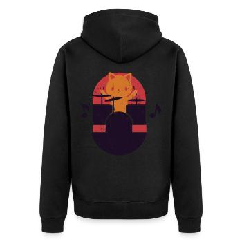 Katze spielt Schlagzeug Lustiges Schlagzeug Schlagzeug Drummer Geschenk - Unisex Premium Bio Zip Hoodie - Schwarz - Hinten - Nico (187cm)