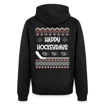 Hockey Spieler Ugly Christmas Sweater Geschenk - Unisex Premium Bio Zip Hoodie - Schwarz - Hinten - Nico (187cm)
