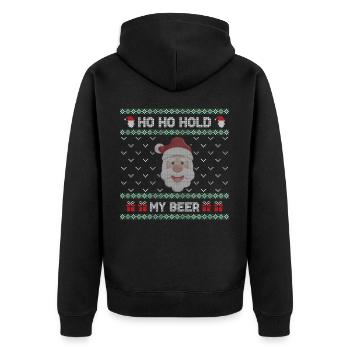 Ho Ho Hold My Beer Weihnachtsmann - UglyChristmas - Unisex Premium Bio Zip Hoodie - Schwarz - Hinten - Nico (187cm)