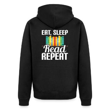 Eat, Sleep, Read Repeat Book Reader - Unisex Premium Bio Zip Hoodie - Schwarz - Hinten - Nico (187cm)