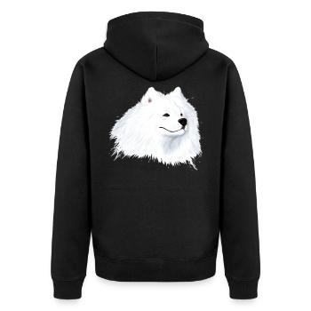 Samoyed Dog Head - Unisex Premium Organic Zip Hoodie - black - Back - Nico (187cm)